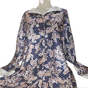 Petra Fashions Navy Polka Dot and Cream/tan Floral Long Sleeve Chemise